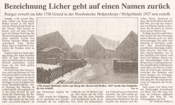Artikel über den Licher Hof in Holperdorp (Neue Osnabrücker Zeitung)